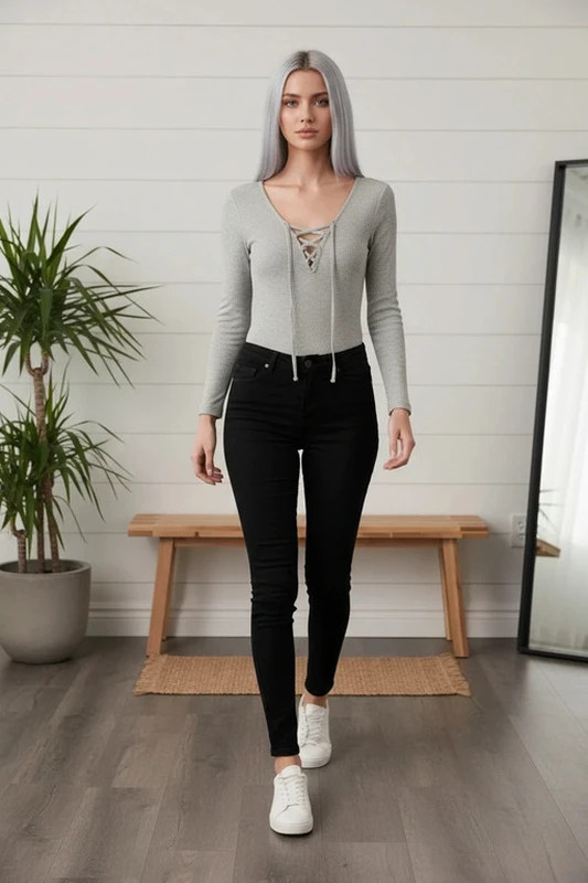 Body à lacets gris chiné tex n0090 – TEX – taille S / 36 / 8 3