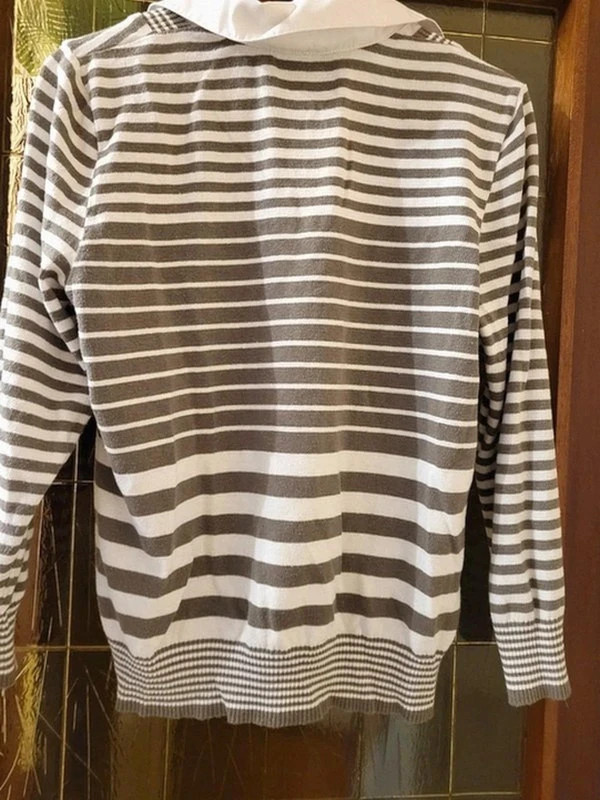 Rayé gris / blanc Pullovers avec col - n151 – Collection L – taille XL / 42 / 14 5