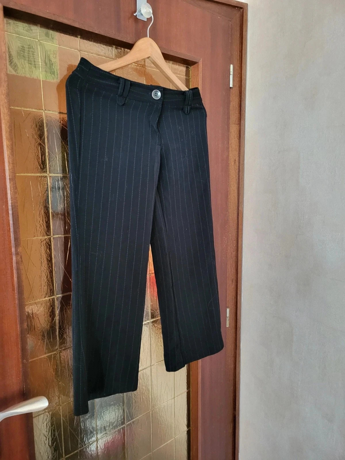 Pantalon noir à rayures pinstripe vintage – Coupe droite –n147 – sans – taille L / 40 / 12 3
