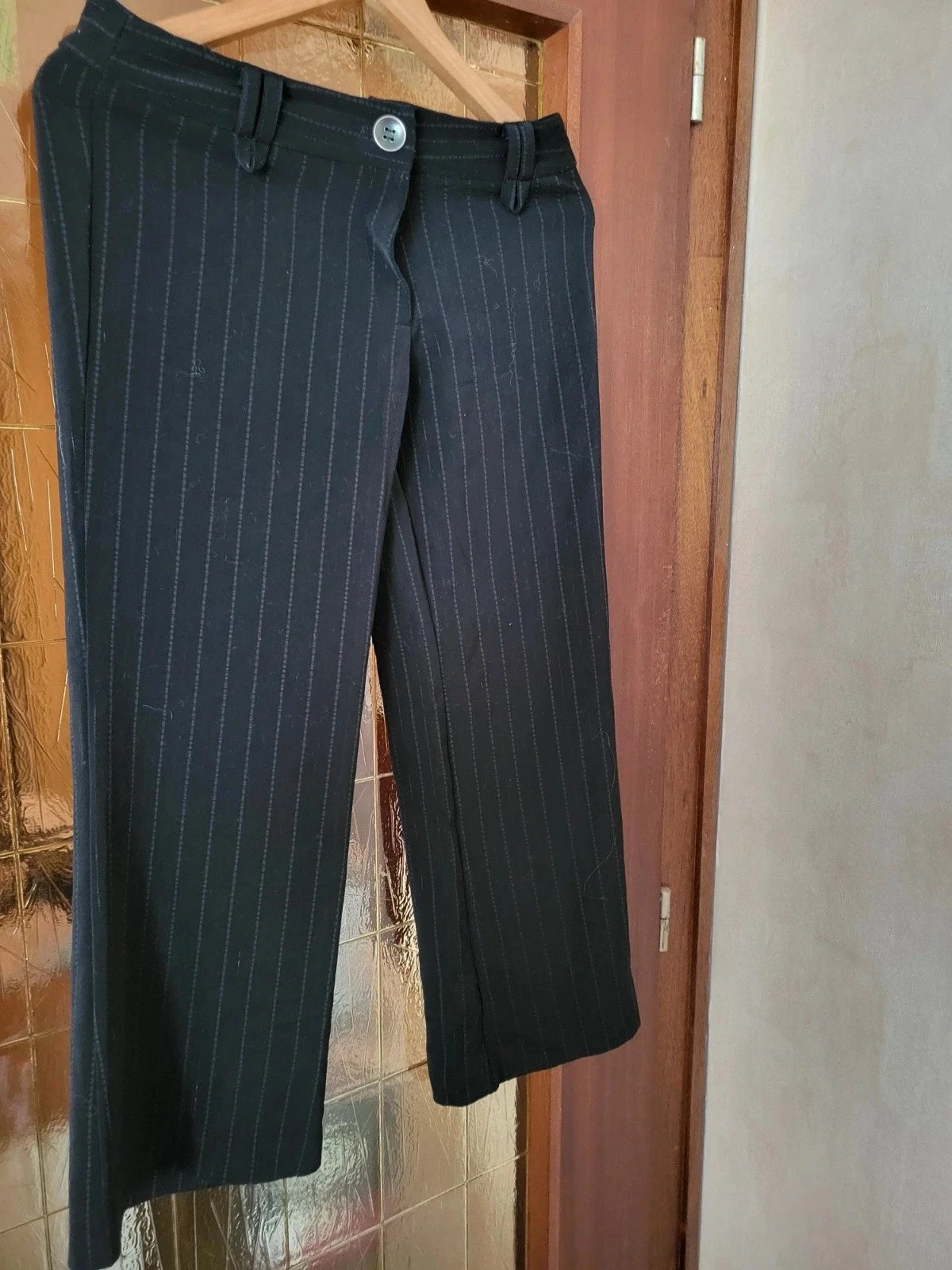 Pantalon noir à rayures pinstripe vintage – Coupe droite –n147 – sans – taille L / 40 / 12 4