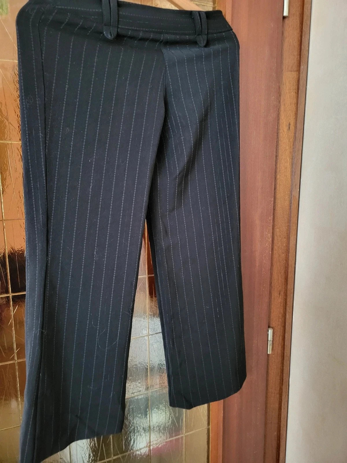 Pantalon noir à rayures pinstripe vintage – Coupe droite –n147