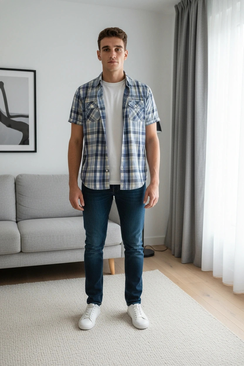 Chemise à carreaux bleue & blanche n0057 – taille M 2