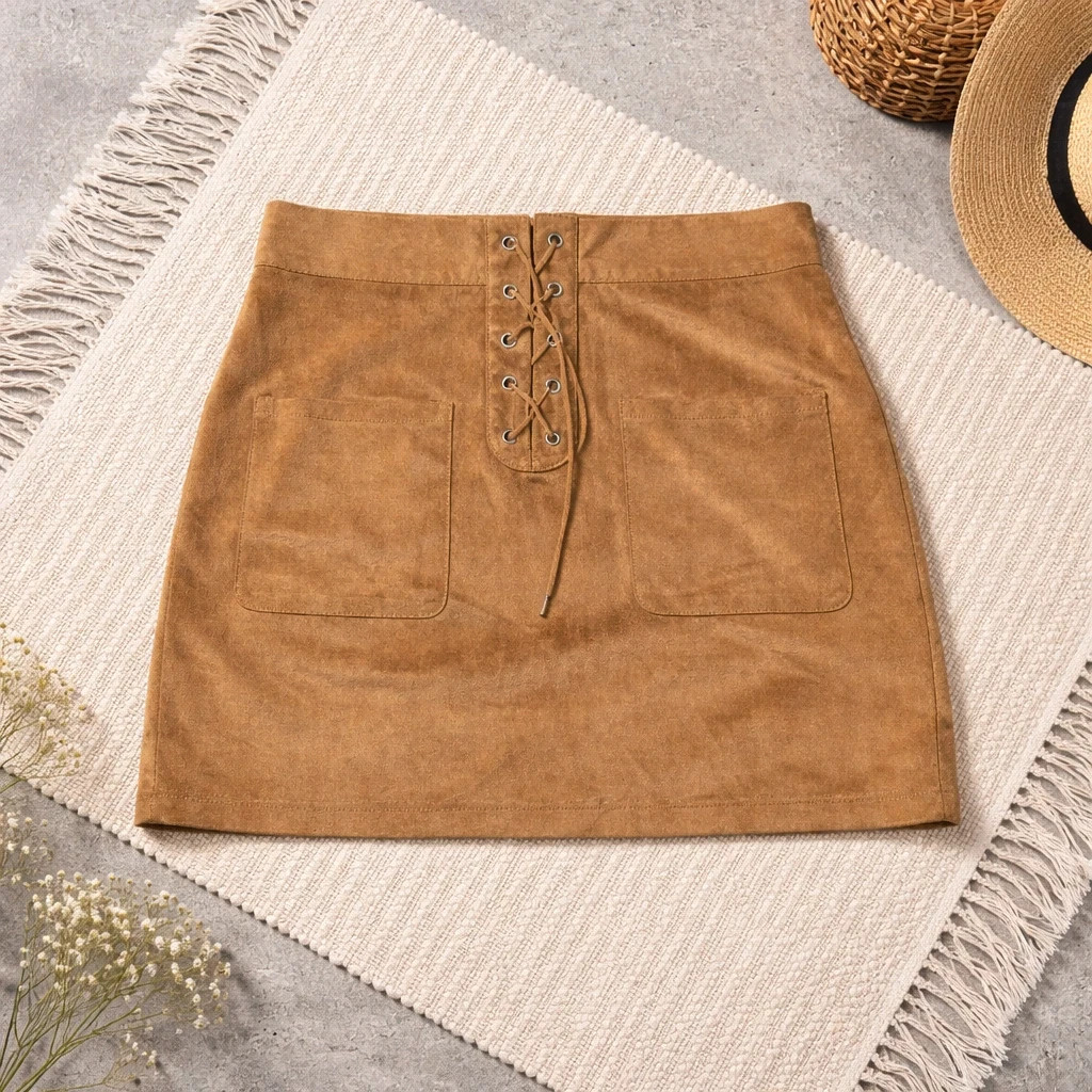 Jupe en suédine camel n0048
