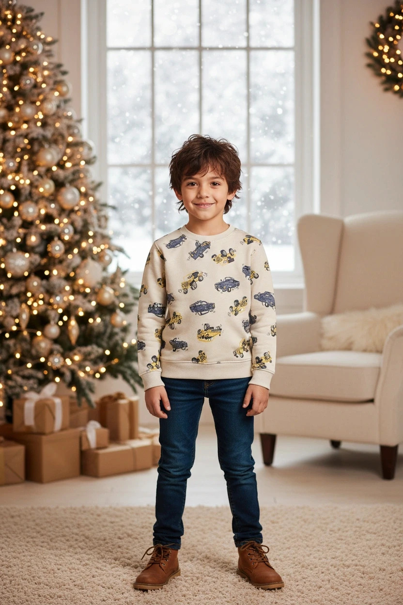 Pull enfant crème motif 4x4 & Pick-up n0003 – Primark – taille 4 ans / 104 cm 2