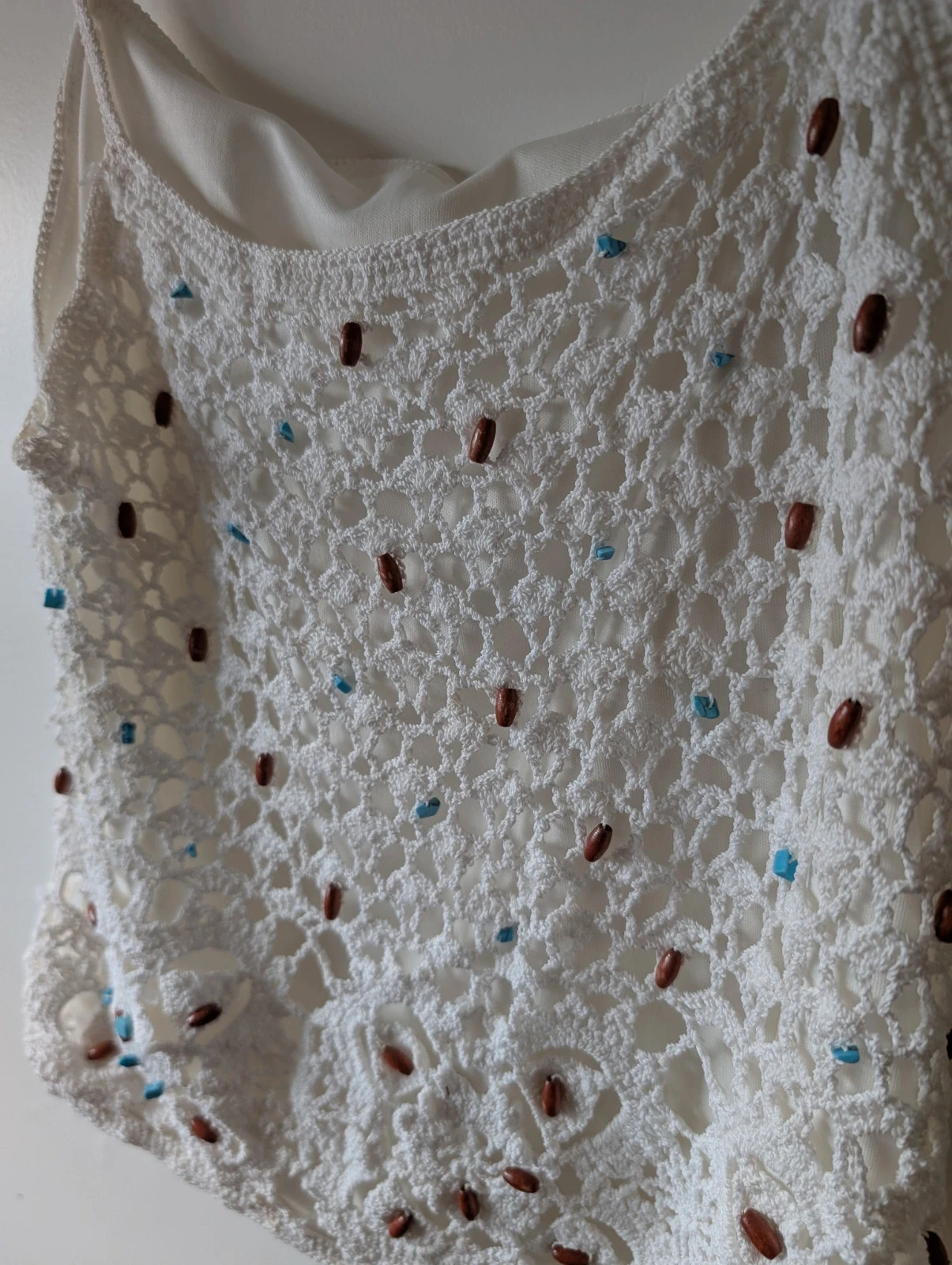 Vintage Débardeur Caraco top bretelle beige crochets taille 38/40