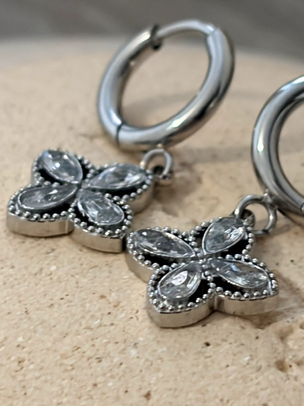 Créoles trèfle à clip argent - Acier inoxydable 304 2