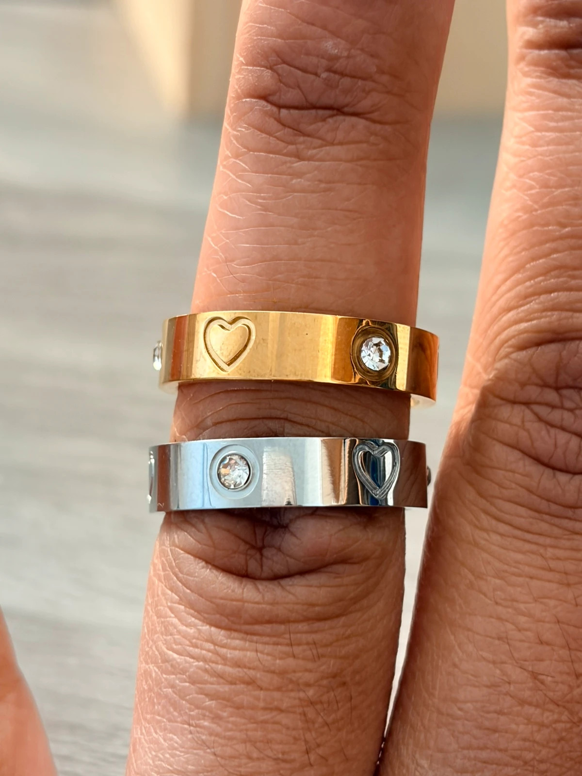 Bague dorée cœur & oxyde zirconium en acier inoxydable 304 – Autre – taille 54 3