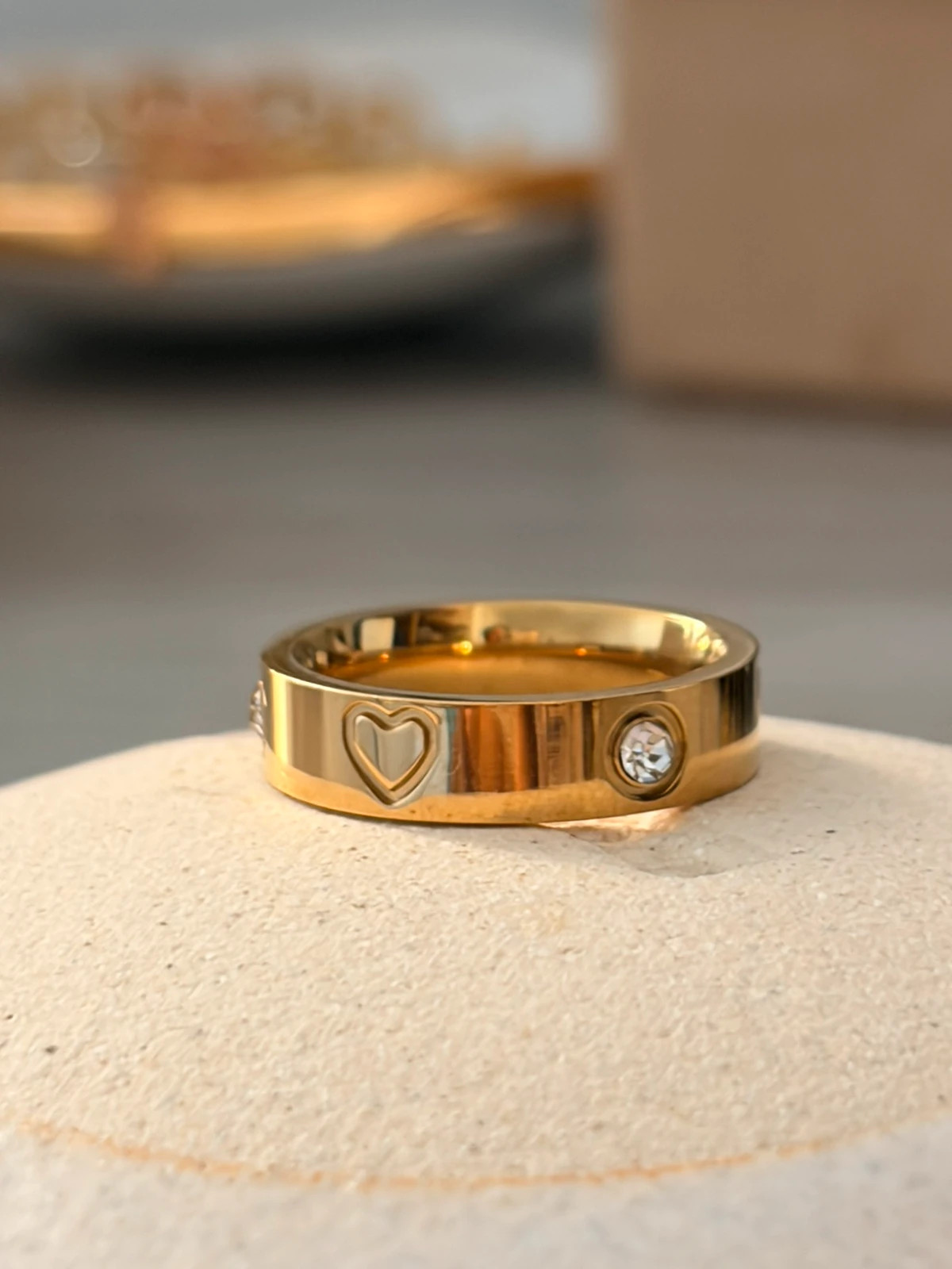 Bague dorée cœur & oxyde zirconium en acier inoxydable 304 – Autre – taille 54