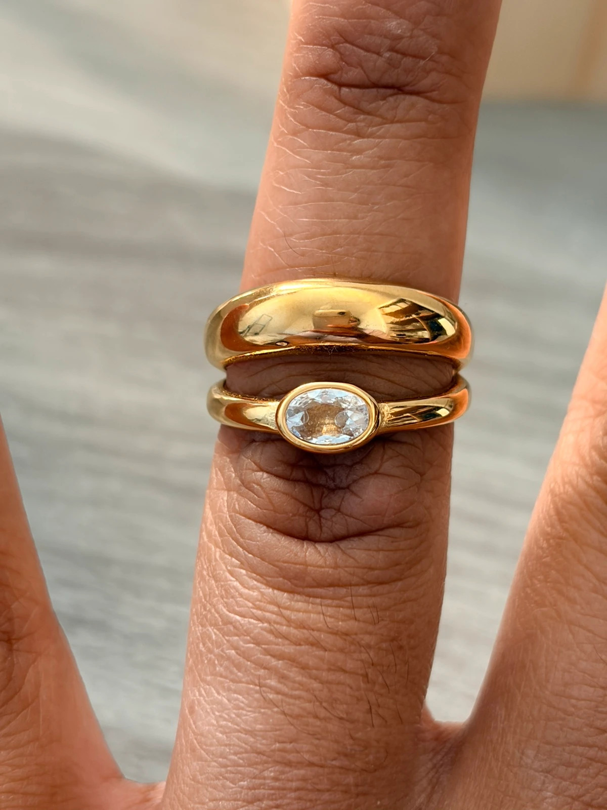 Bague double anneaux doré T54 - Acier inoxydable 304 – Autre – taille 54 3
