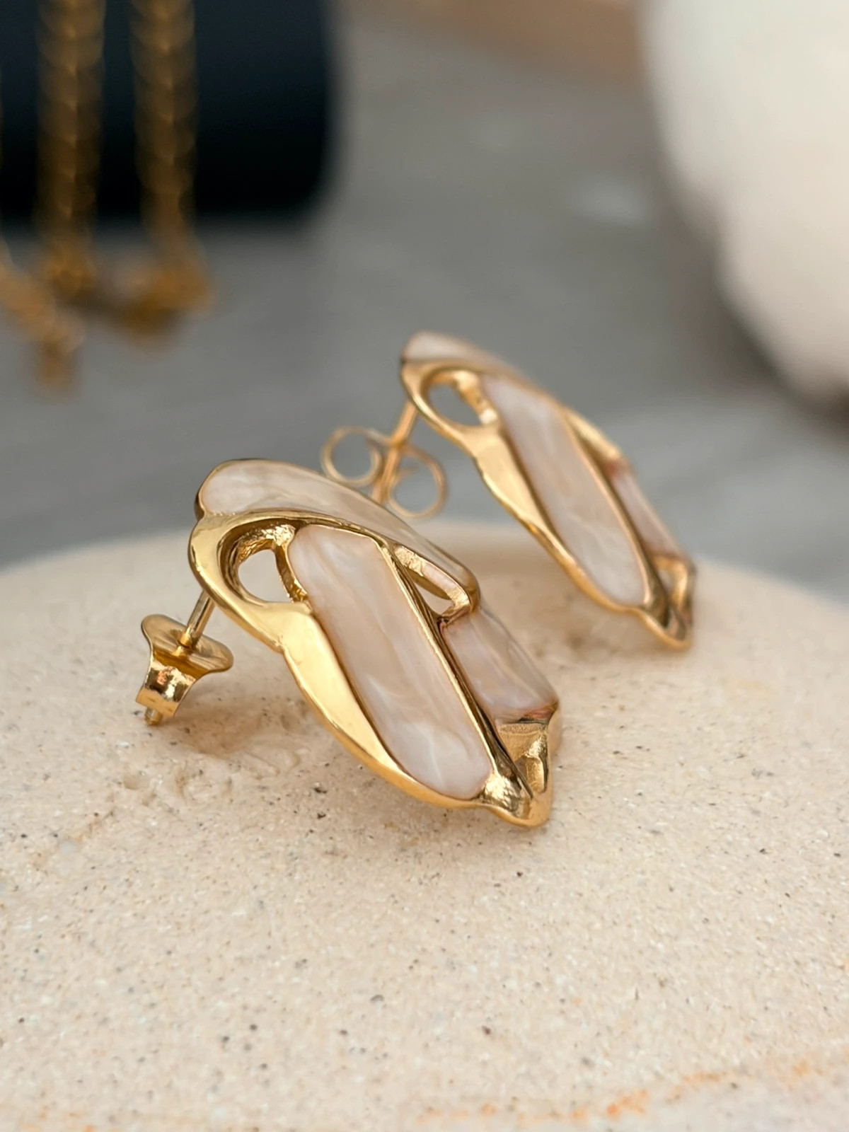 Boucles d’oreilles beige classiques - Acier inoxydable 304 – Autre – taille Taille unique 2
