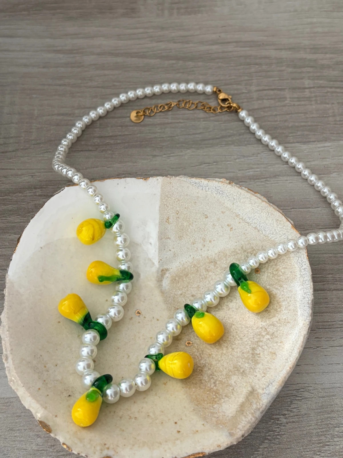 Collier perle synthétique breloque citron - acier inoxydable 304 – Autre – taille Taille unique