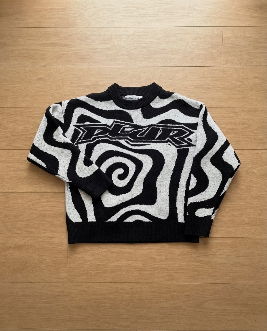 Bershka pull maille graphique noir blanc S