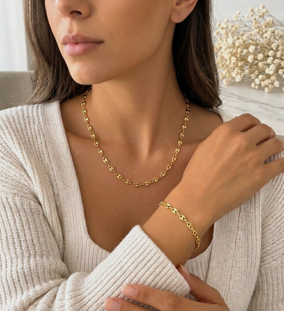 Enssemble bijoux maille grain de cafe 