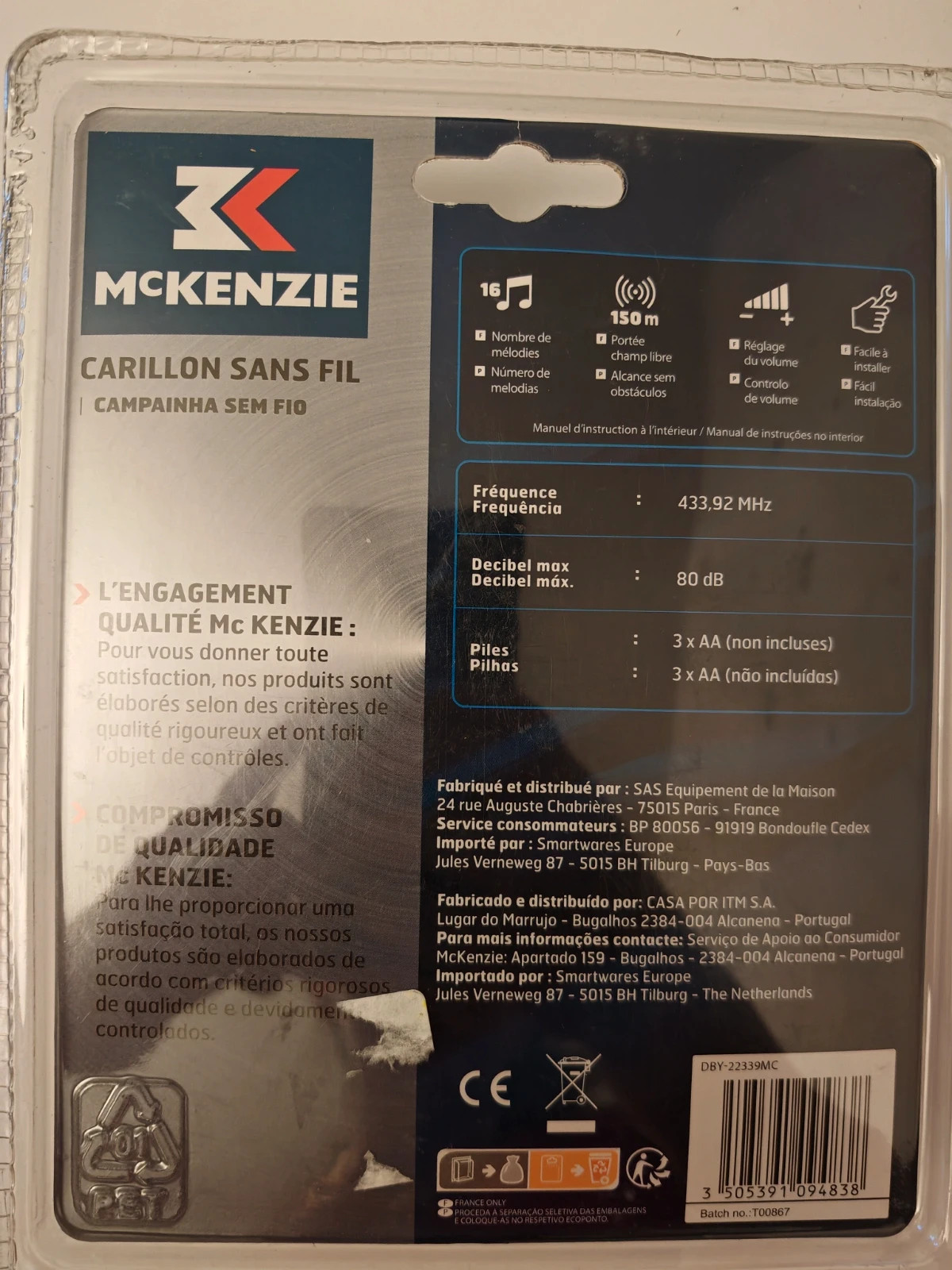 Carillon sans fil McKenzie – 16 mélodies – Portée 150 m – Neuf – McKenzie 2