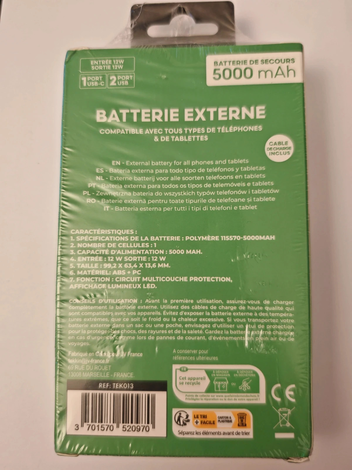 Batterie externe Tekkin Powerbank 5000 mAh – Neuve sous blister – Tekkin 4