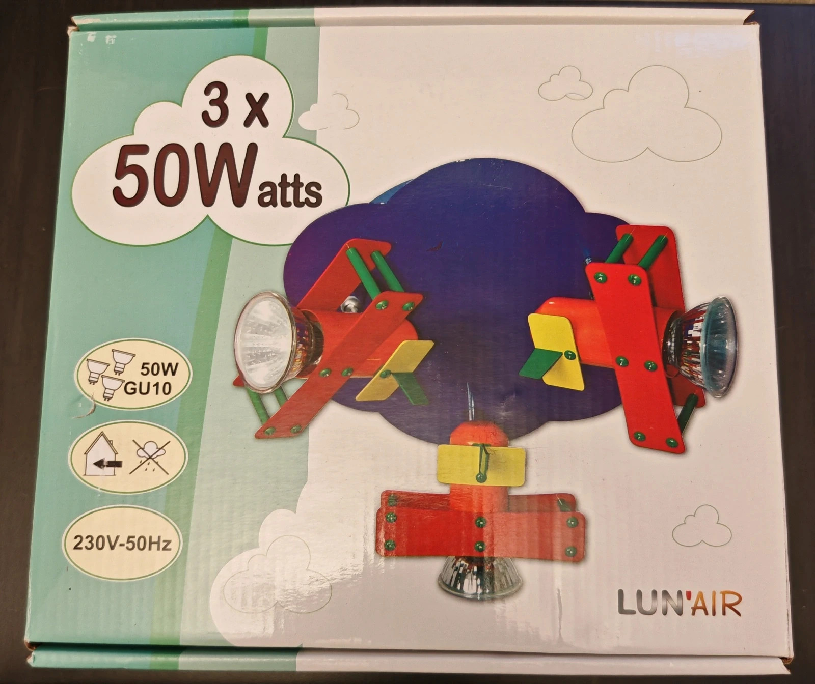 Lot de 2 luminaires enfant: Avion – Plafonnier 3 spots + Réglette 2 spots GU10 3