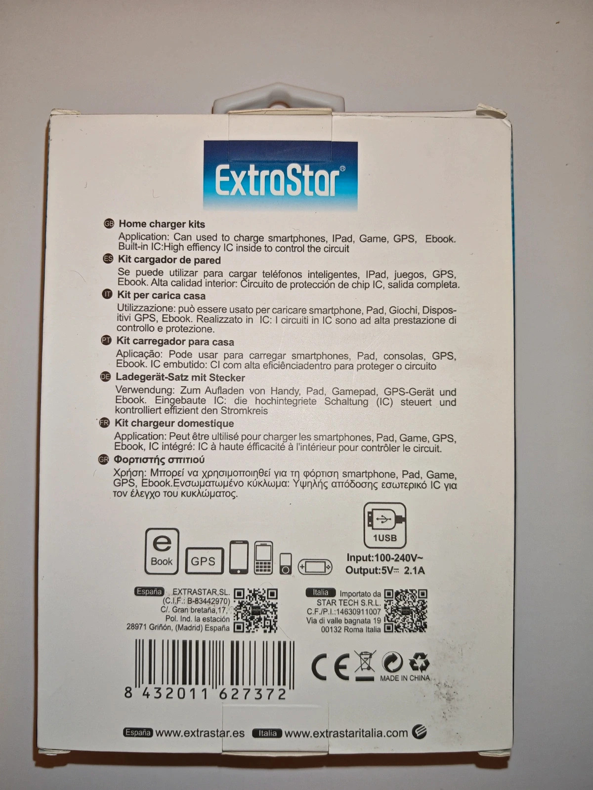 Chargeur secteur iPhone + câble Lightning 1 m ExtraStar 2.1A – Neuf – Extrastar 2