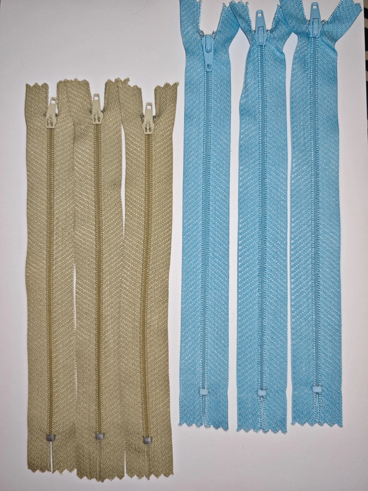 6 fermetures éclair invisibles 20 cm – Kaki & Bleu ciel – Neuves
