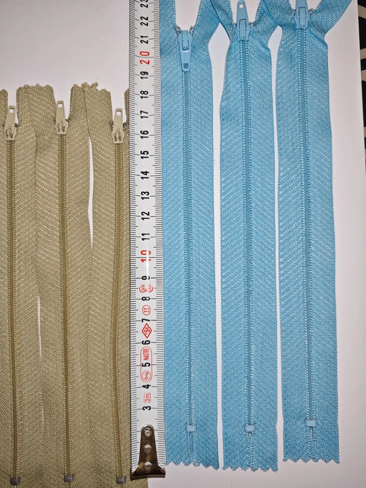 6 fermetures éclair invisibles 20 cm – Kaki & Bleu ciel – Neuves 2