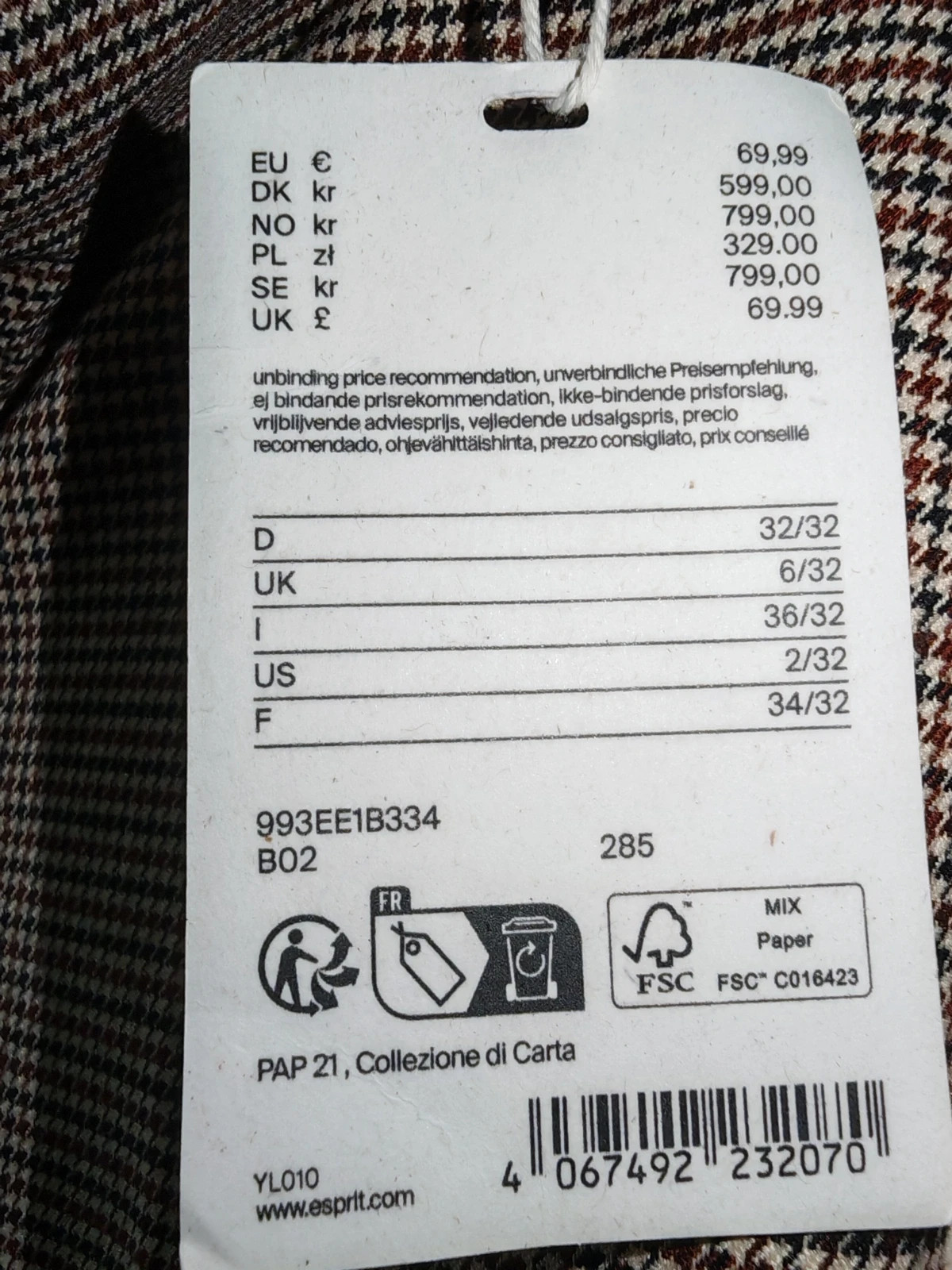 Magnifique pantalon Esprit pied-de-poule – Neuf – T34 – Esprit – taille XS / 34 / 6 3