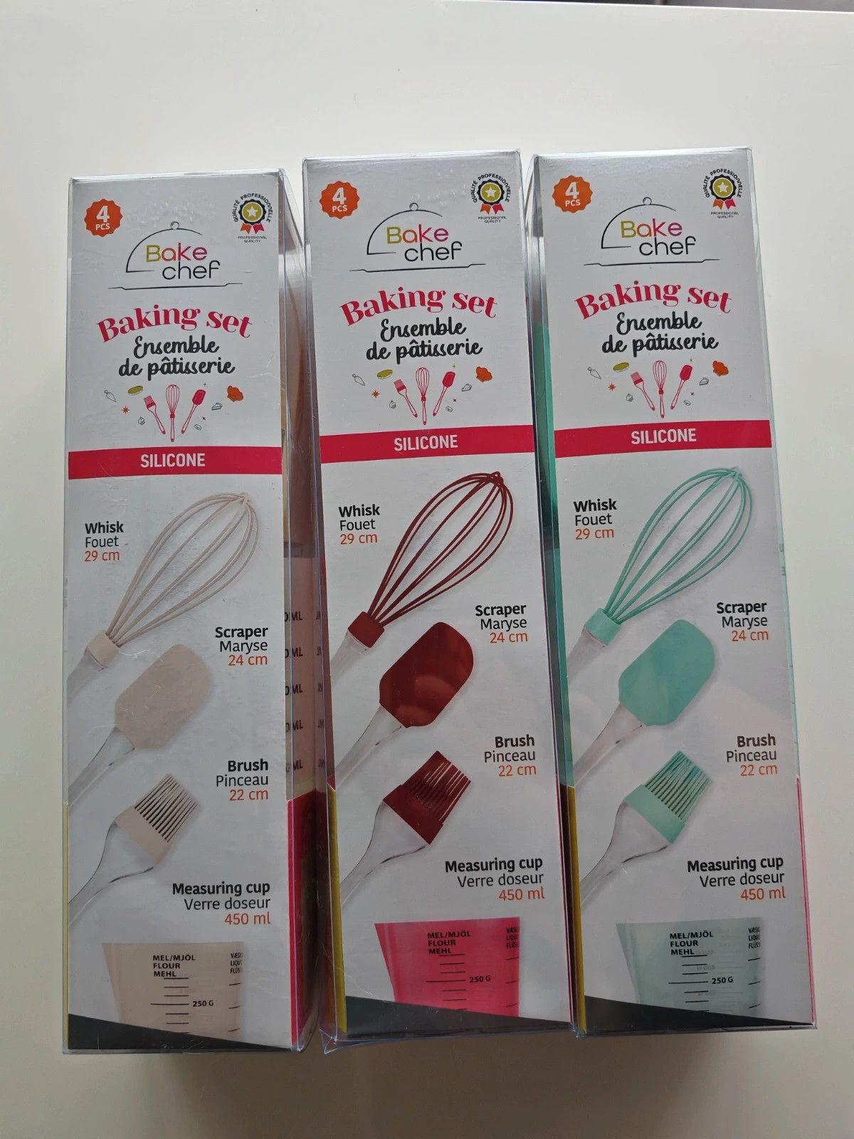 Lot de 3 Kits Pâtisserie Silicone – 3 Couleurs – Neuf – Bake Chef 2
