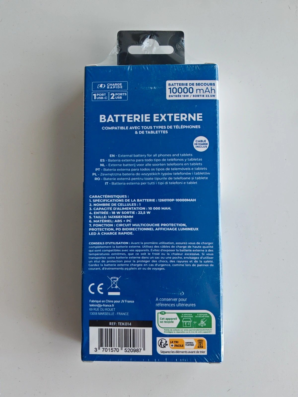 Batterie externe Tekkin 10 000 mAh Charge Rapide 22.5W - Neuve – Power 2