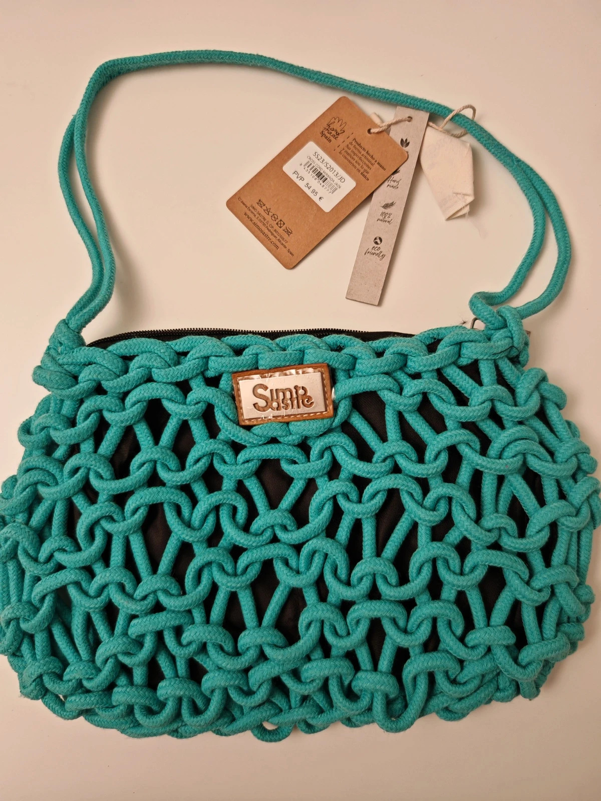 Sac bandoulière Simosastre tressé turquoise – Neuf avec étiquette