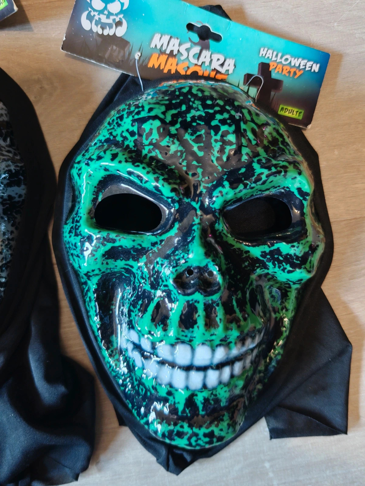 Masque Halloween squelette vert avec capuche – Adulte – Neuf