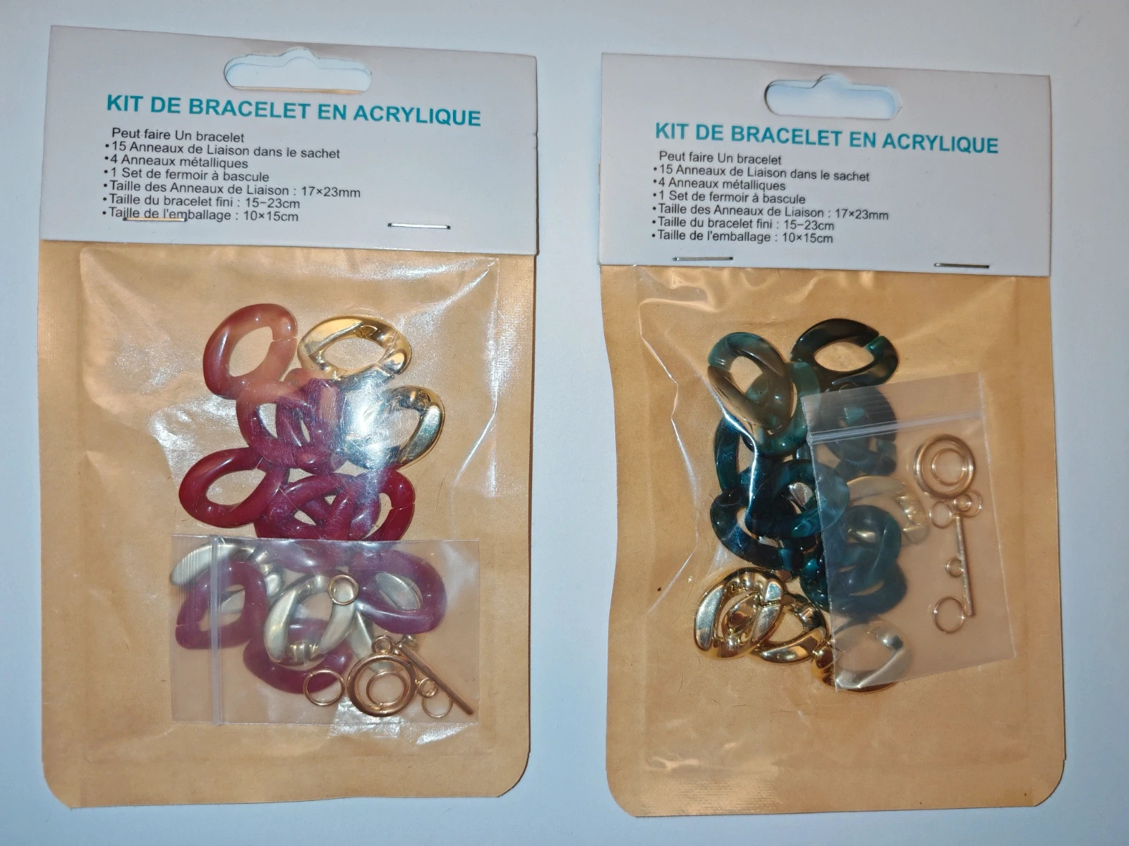 Lot de 2 kits bracelet en acrylique DIY – Neufs – Loisirs créatifs