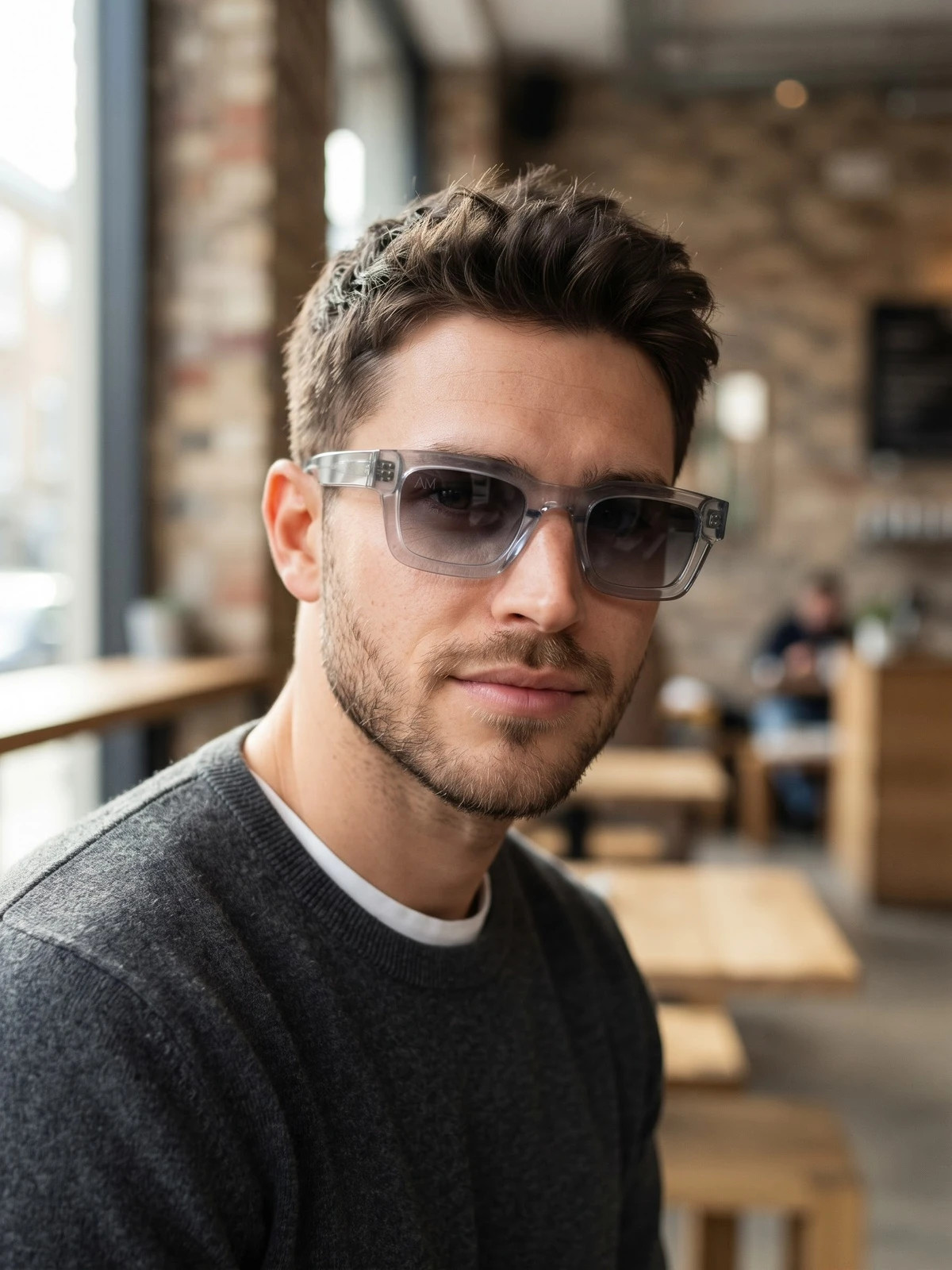 Lunettes de vue / style carré gris transparent 3