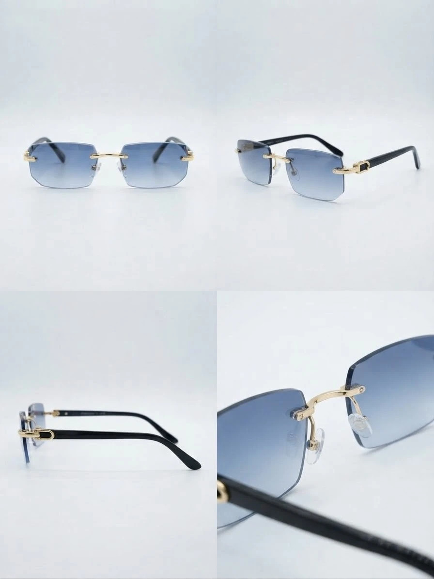 Lunettes de vue / style rectangle bleu dorée 2