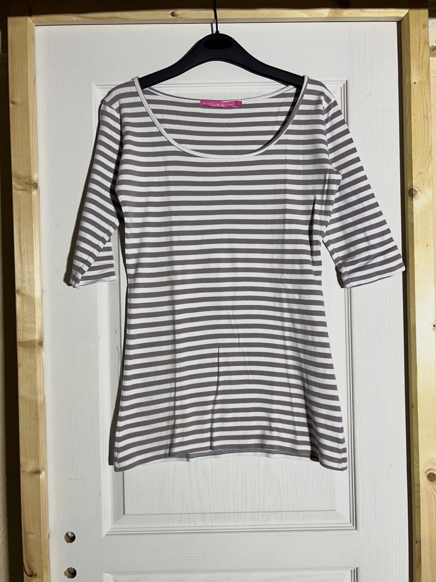 Haut rayé taupe et blanc Coleccion Casual by Venca - Taille L