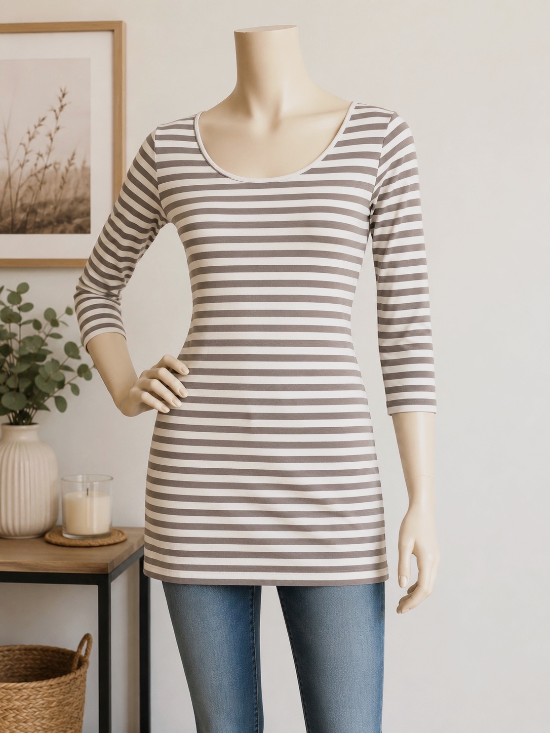 Haut rayé taupe et blanc Coleccion Casual by Venca - Taille L – Venca – taille L 5