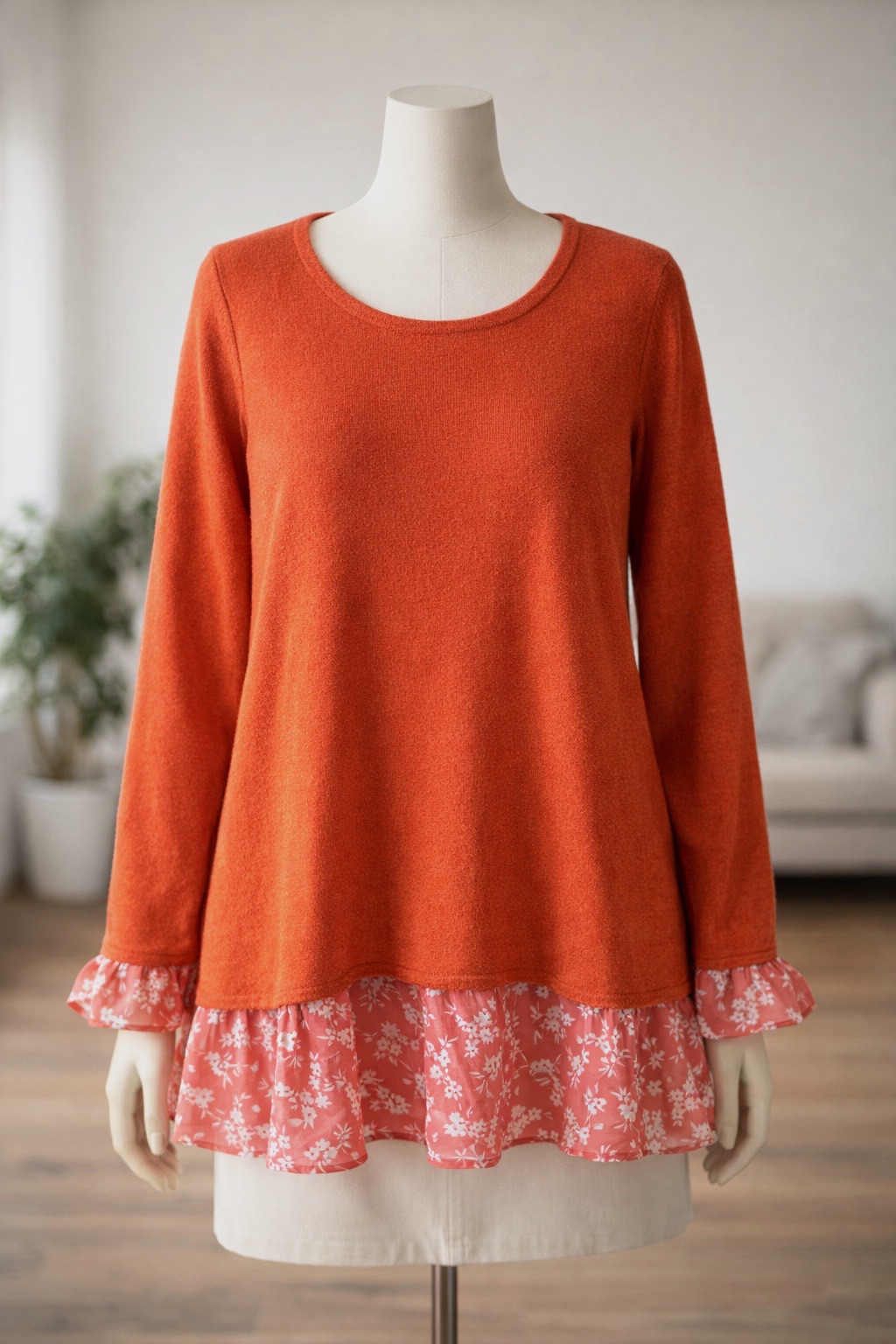 Pulls 2-en-1 rose corail avec volant fleuri – Taille 42/44 – Blancheporte – Blancheporte – taille L 5