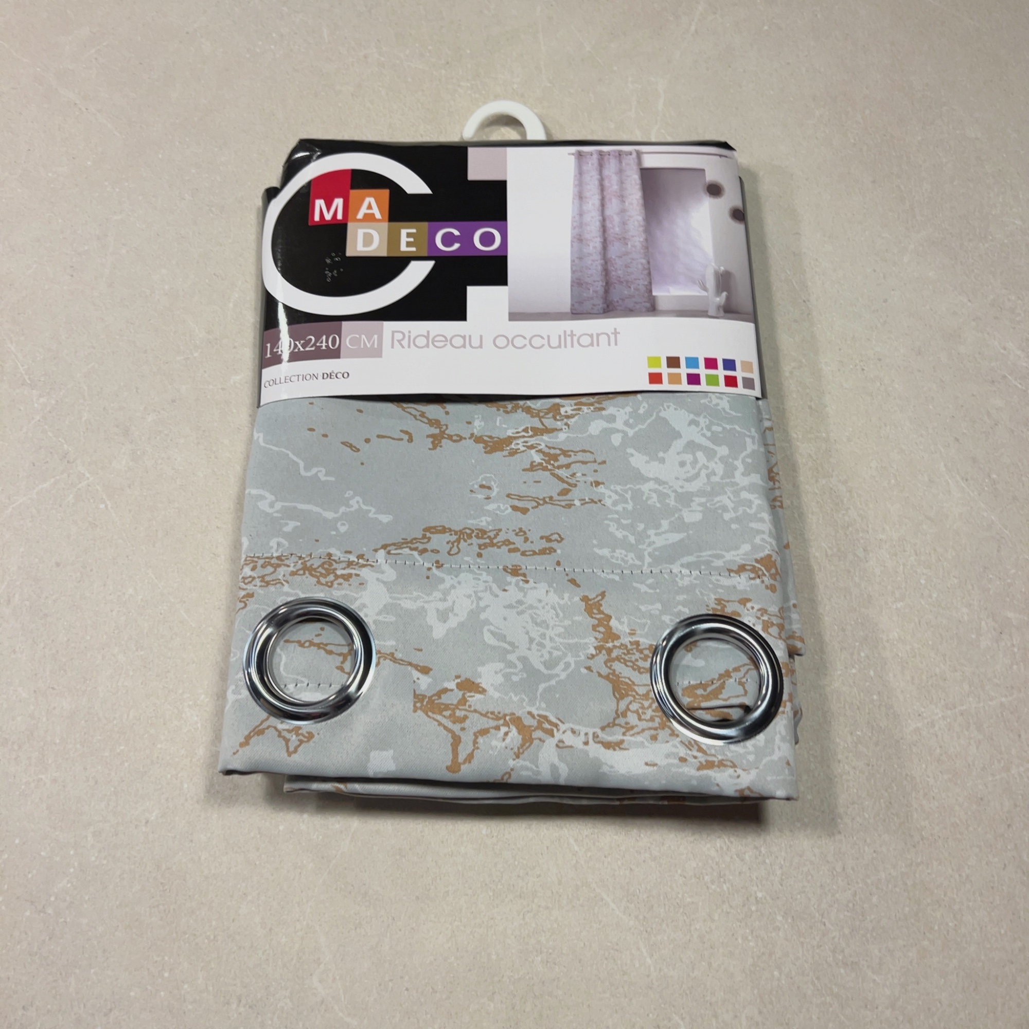 Rideau occultant neuf MA DECO - Motif marbré gris et doré - 140x240 cm