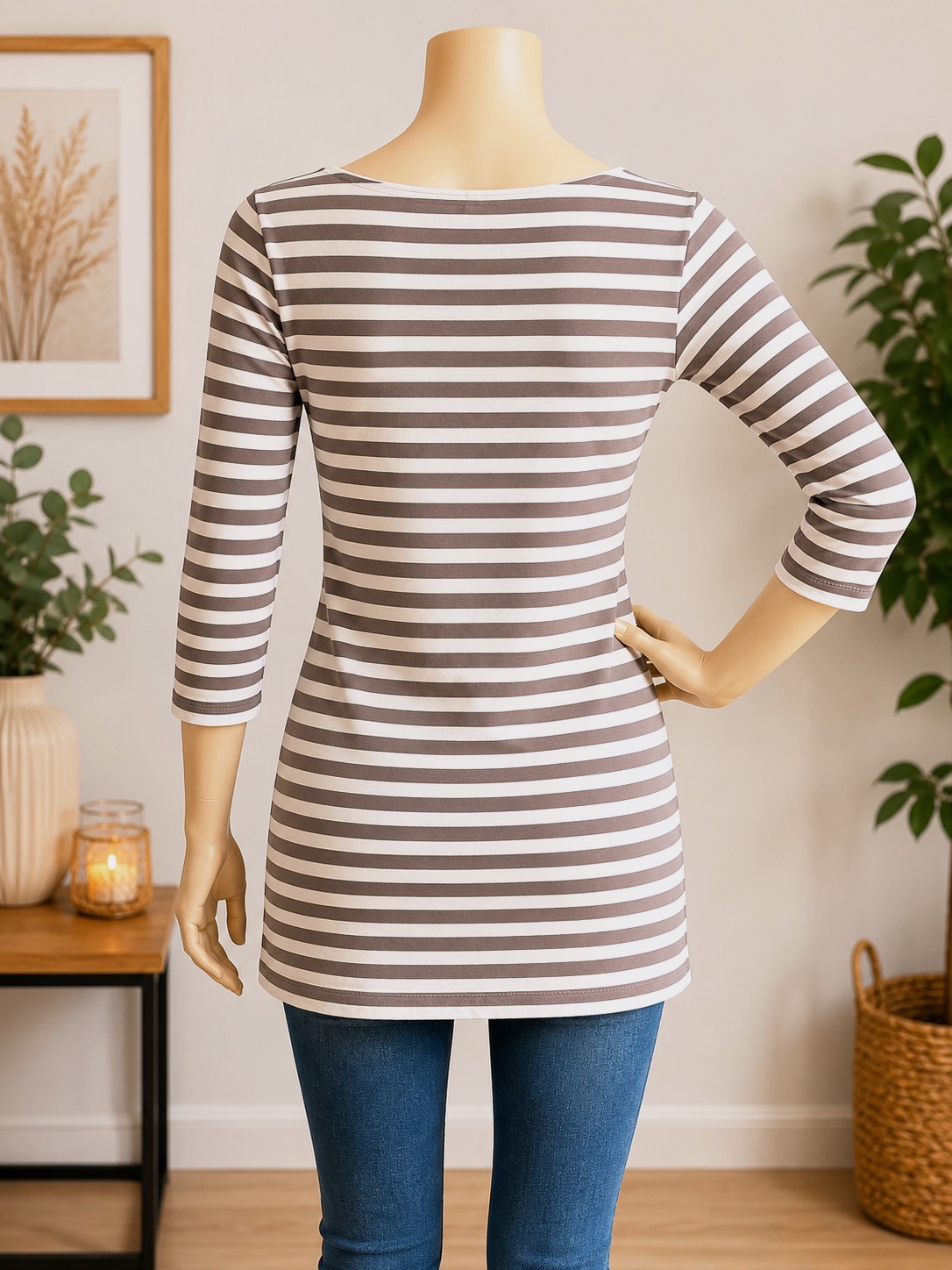 Haut rayé taupe et blanc Coleccion Casual by Venca - Taille L – Venca – taille L 6
