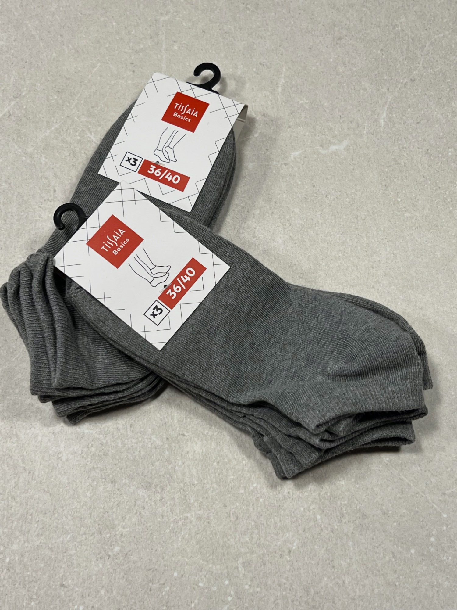 Lot de 6 paires de socquettes grises Tissaia - Neuves - Taille 36/40