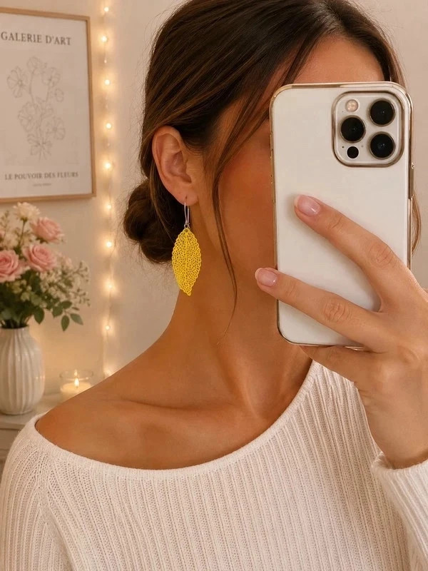 Boucles d’oreilles feuille jaune 🍃 🍃 – Fait Main 2