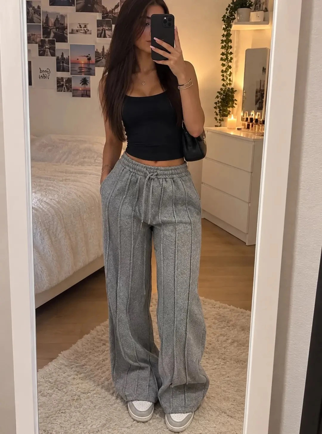 Pantalon gris rayé large Taille xs