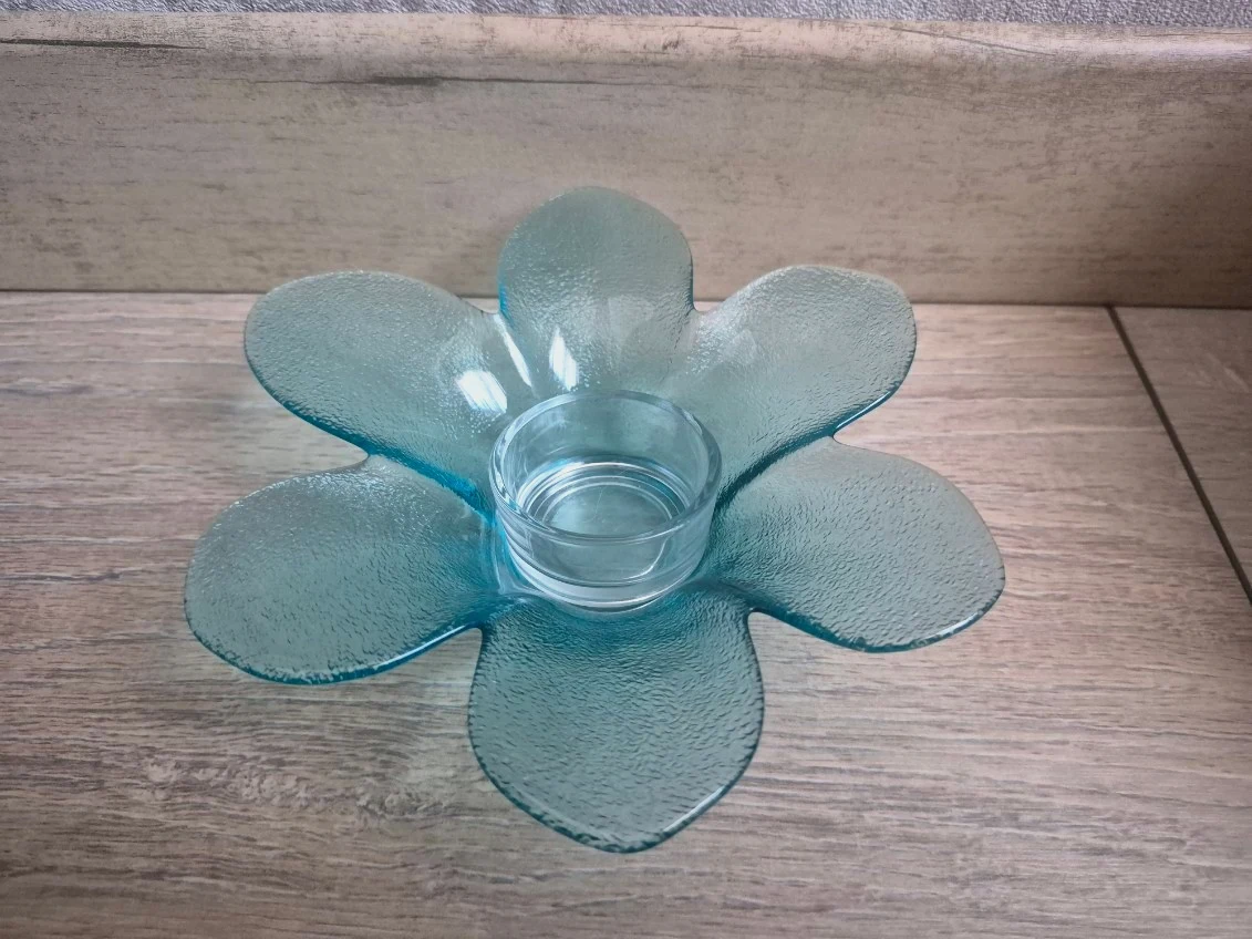 Photophore en verre vintage en forme de fleur à six pétales , fleur: 16 cm de di