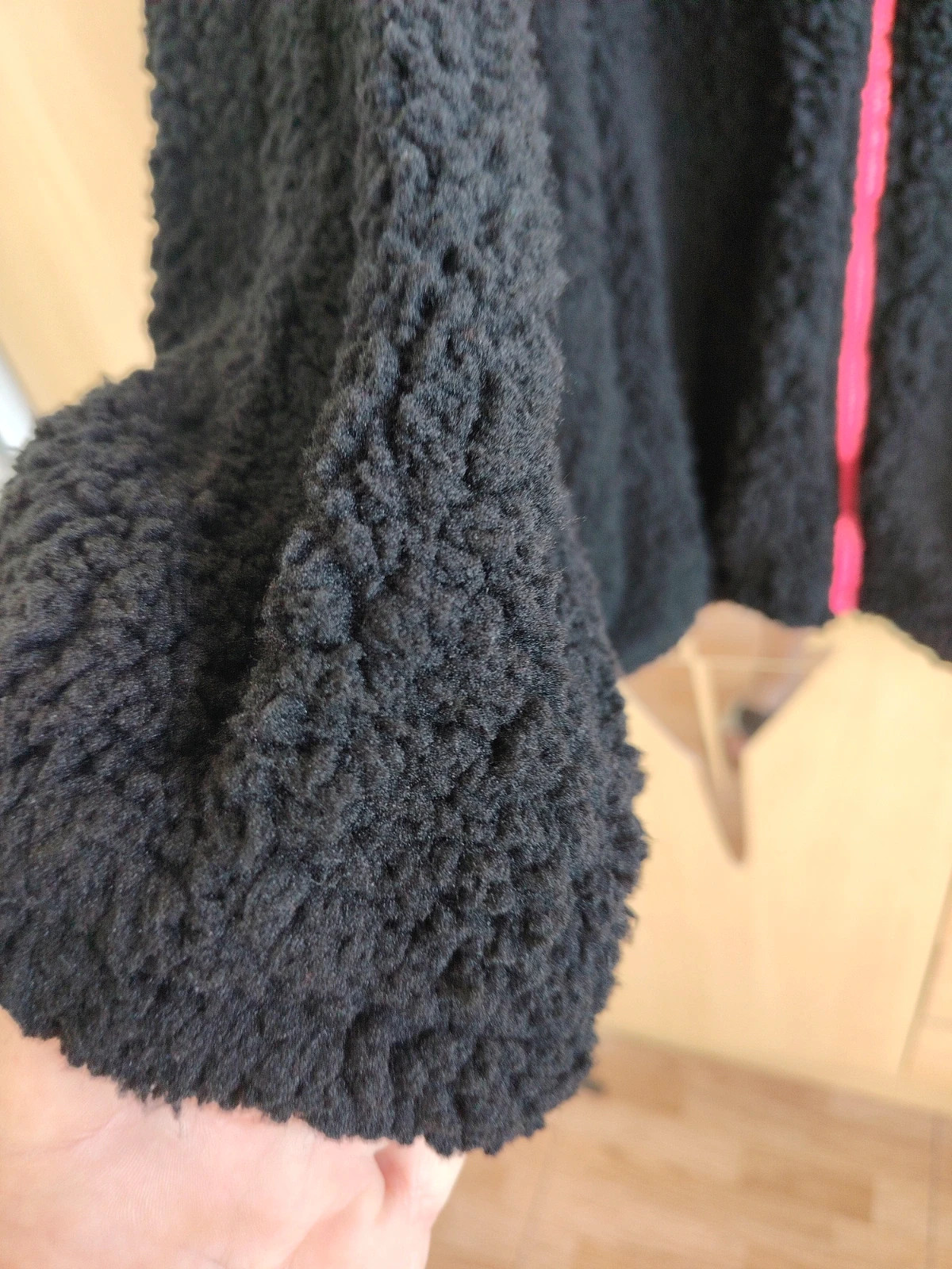 Chaqueta de borrego negra con cremallera rosa fucsia Talla Única – taille Taille unique 3