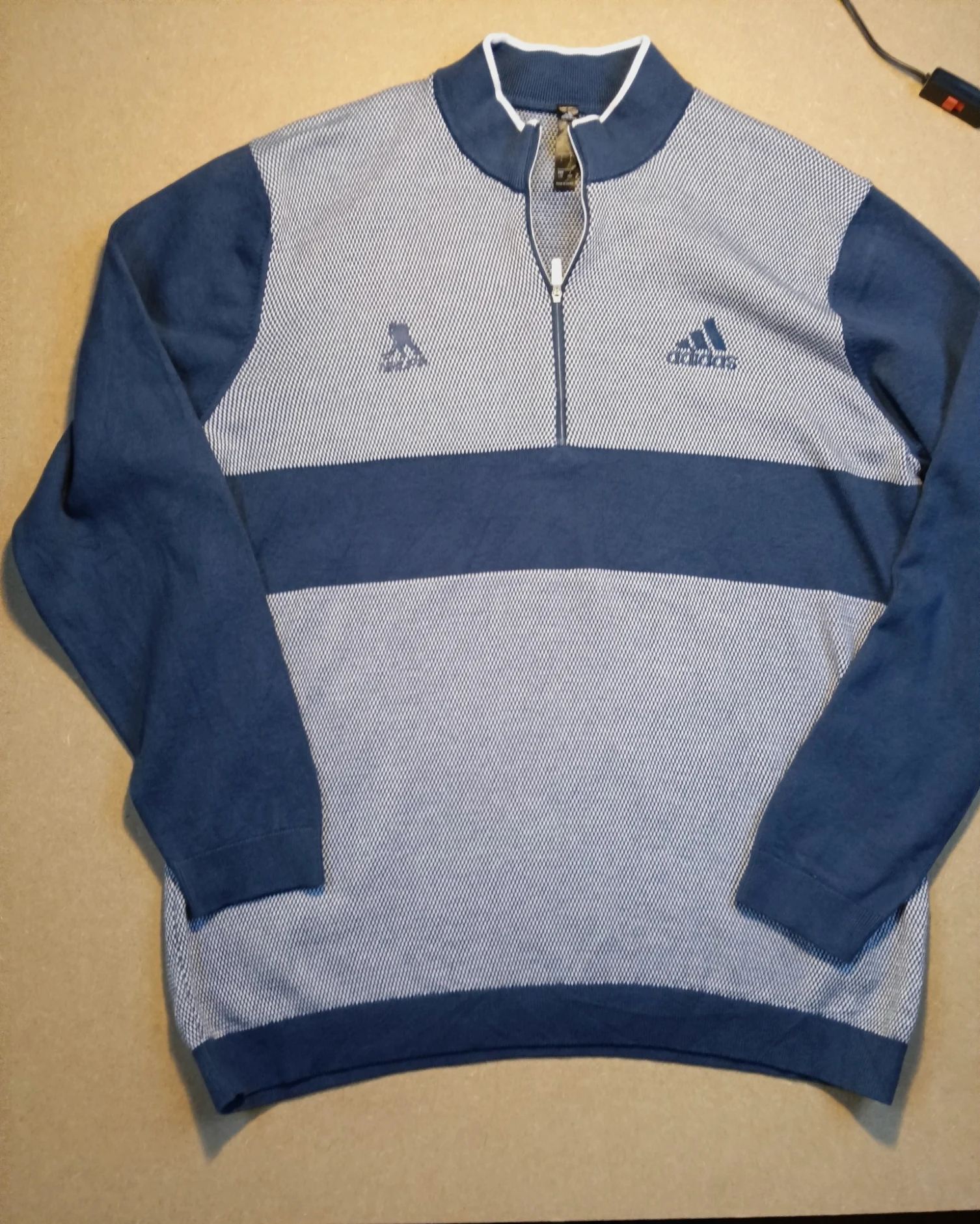 Pull à col demi-zip Adidas bleu et blanc