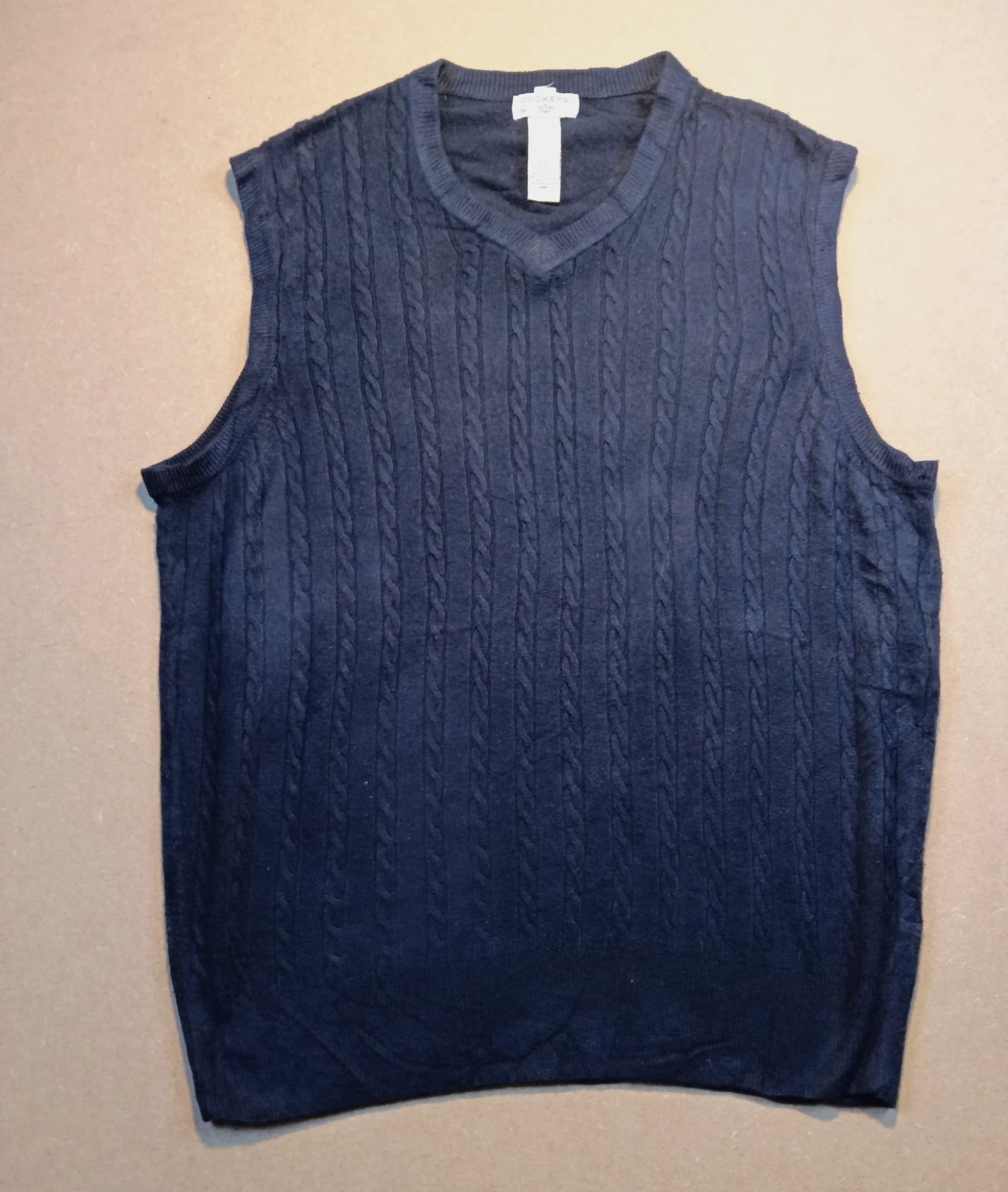 Pull Dockers sans manches torsadé bleu marine