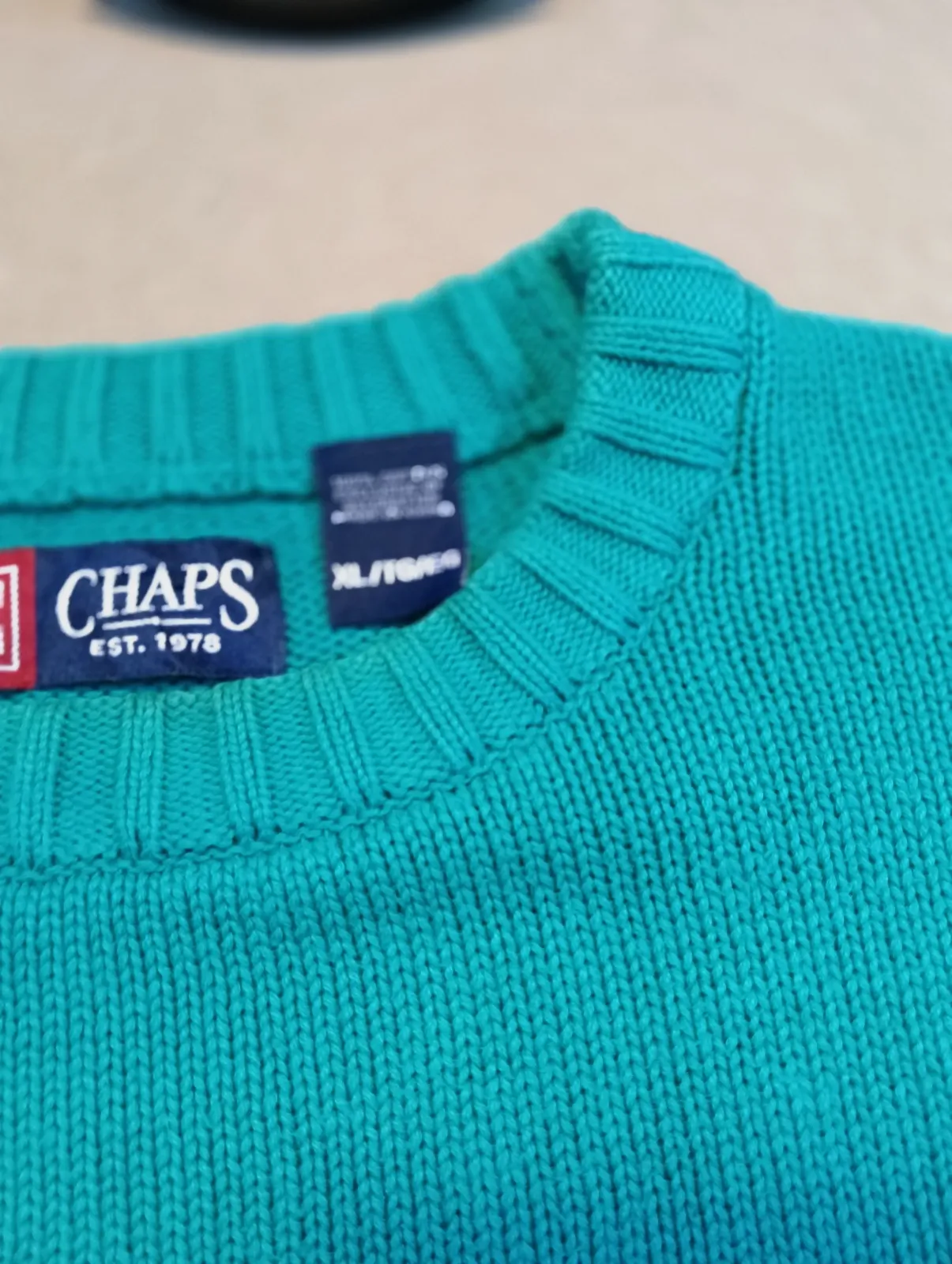 Pull Chaps col ras du cou turquoise – Chaps – taille XL 5