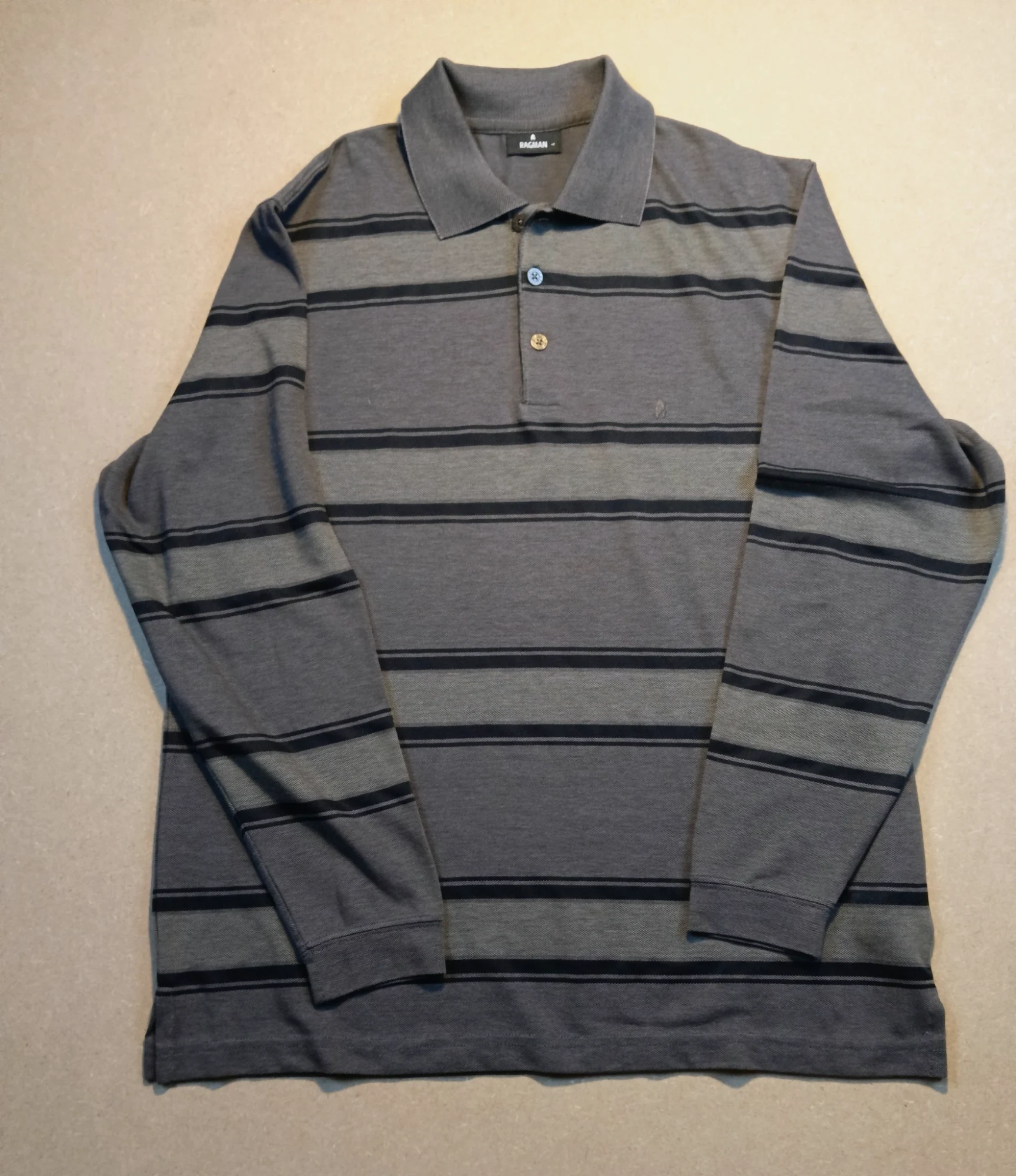 Polo manches  Ragman longues rayé gris et noir
