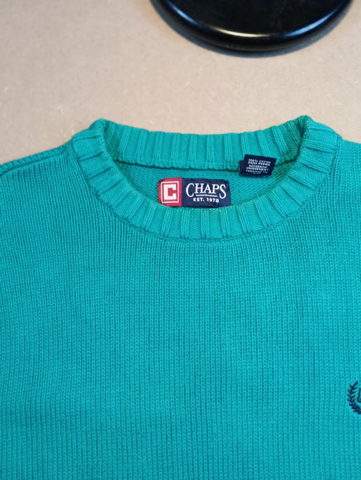 Pull Chaps col ras du cou turquoise – Chaps – taille XL 4