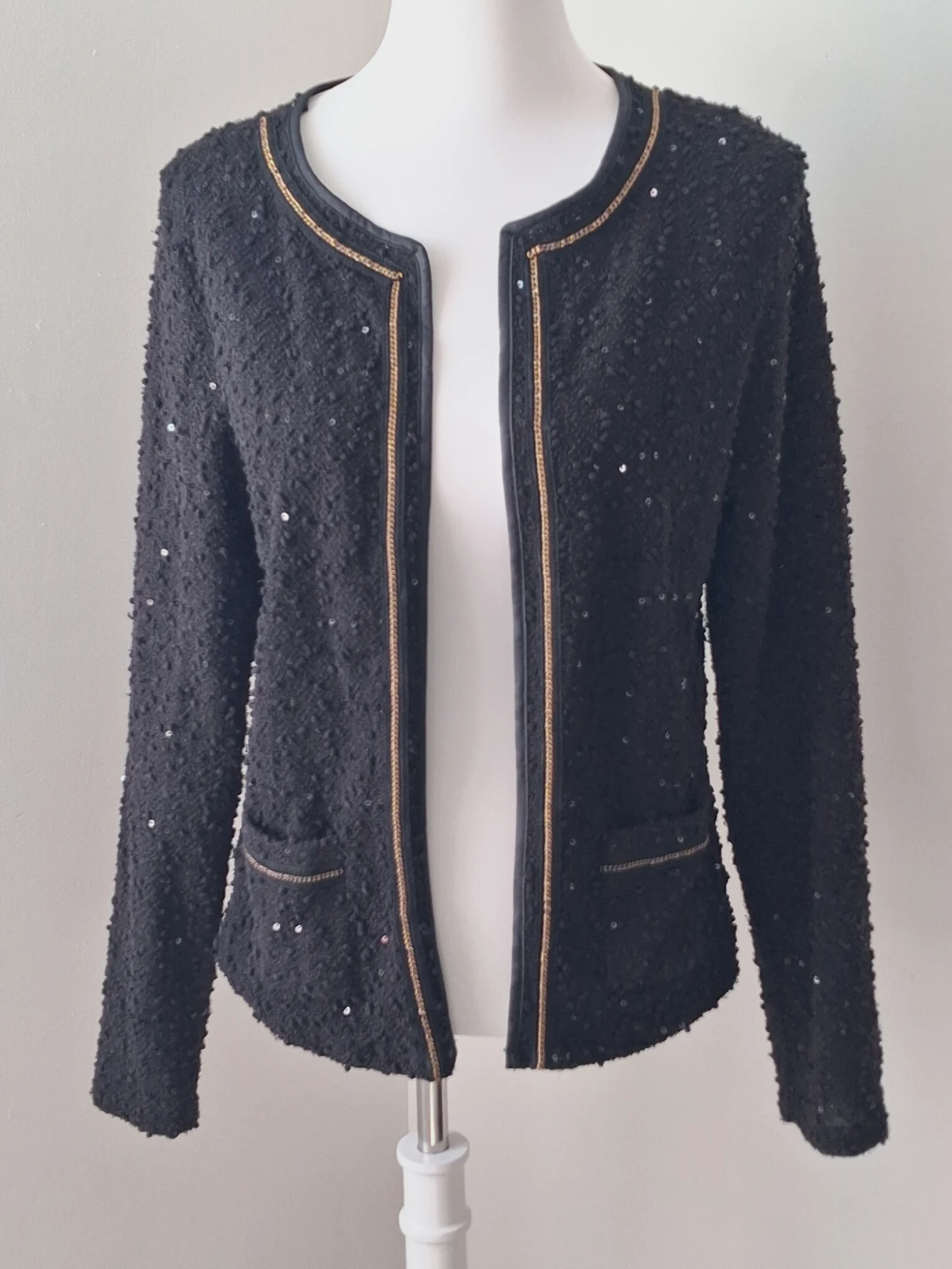 Veste noire en tweed à paillettes