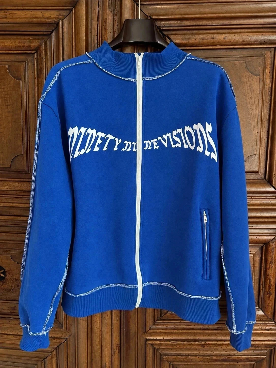 Sweat 99visions zippé streetwear Bleu royal coton imprimé fermeture éclair intégrale Homme Taille L