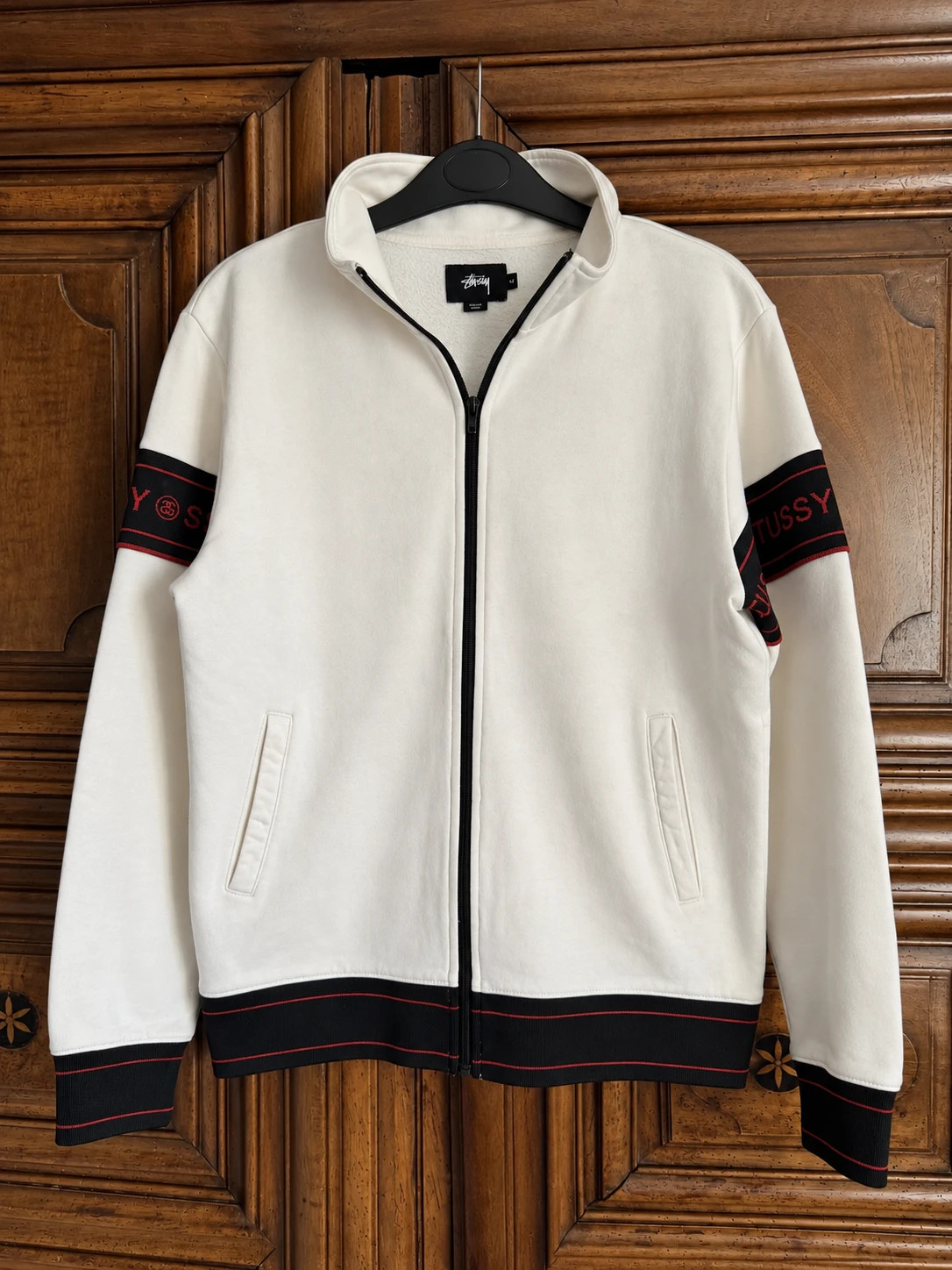 Veste de survêtement Taille M Pierre Track Jacket Stüssy écru bandes logo manches Streetwear Y2K