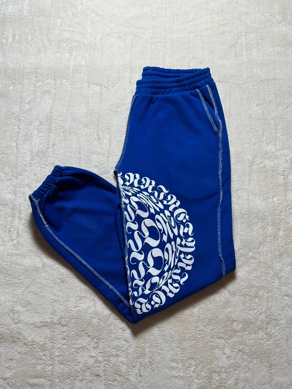 Pantalon streetwear 99Visions large imprimé surpiqûres contrastées Bleu en coton Homme Taille L